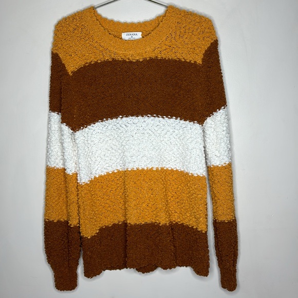 Zenana | Retro Orange Brown White Color Block Sweater Fall Vibes Cozy Shirt M - Picture 8 of 8